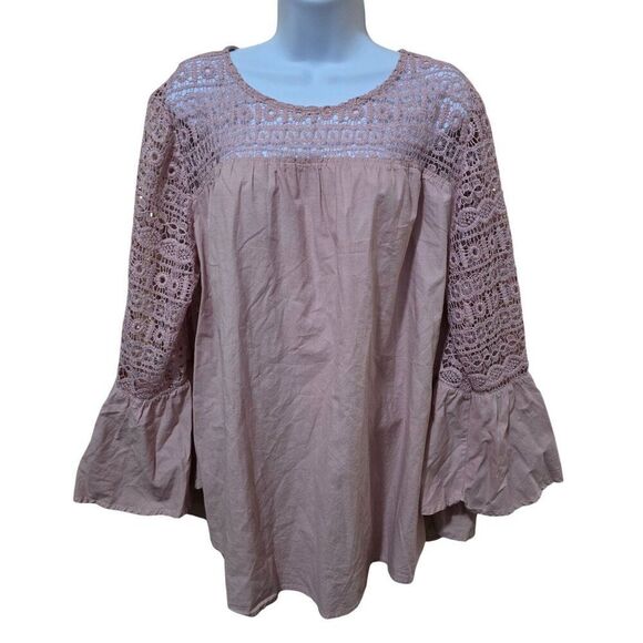 Lane Bryant Tops - Crochet Lace Top  Bell Sleeves Blush Pink fairycore cottagecore boho peasant